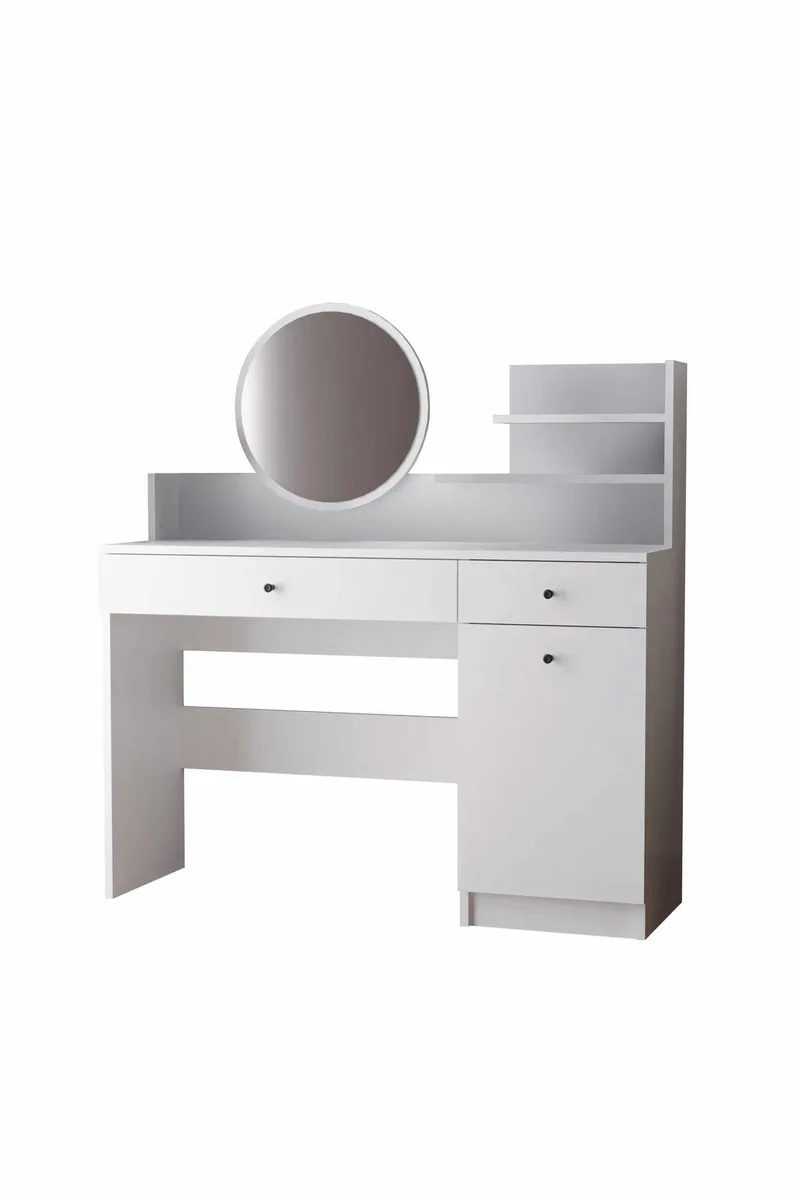 Fabrony sminkebord med spejl 124 cm, Hvid