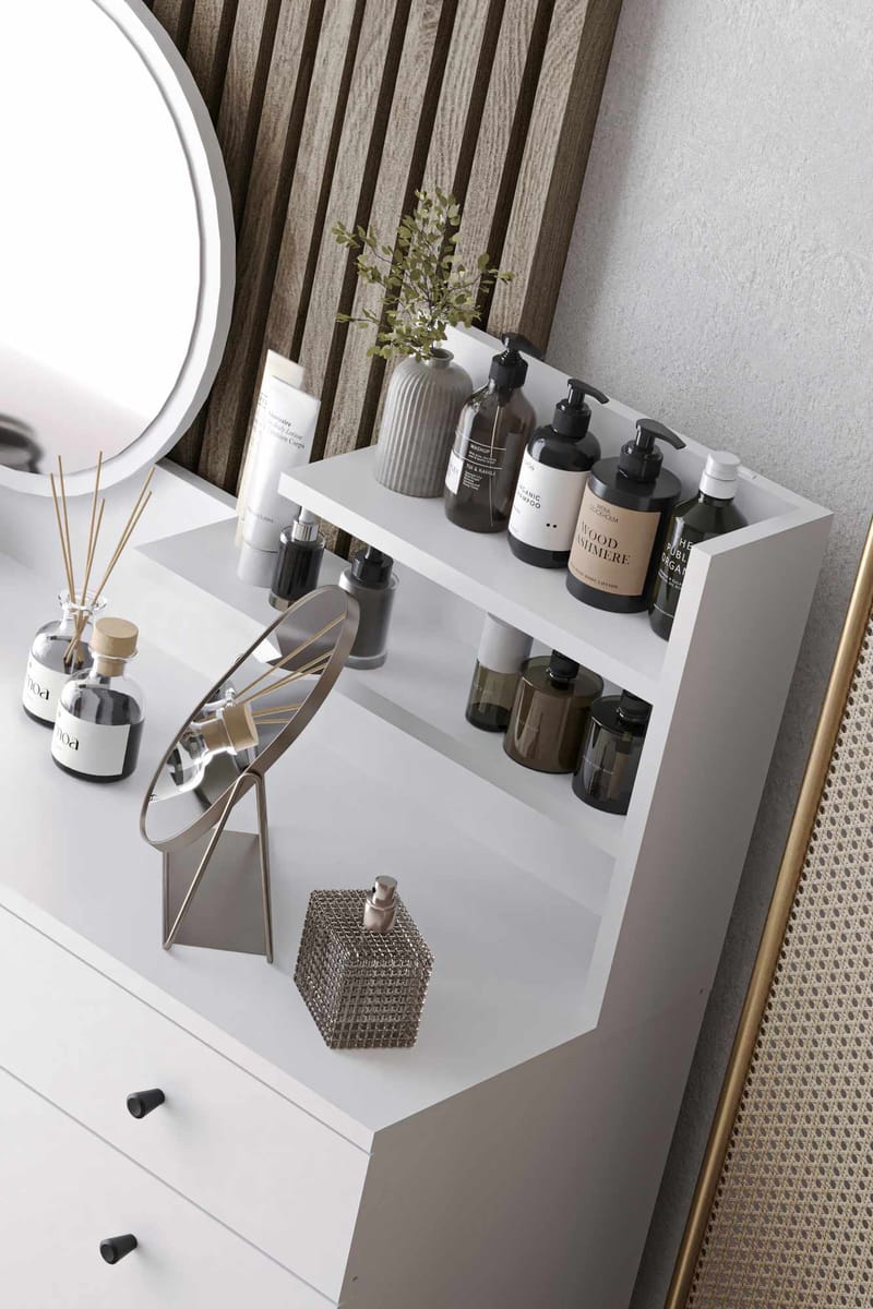 Fabrony sminkebord med spejl 124 cm - Hvid - Møbler - Borde - Sminkebord & konsolbord - Makeup bord med spejl