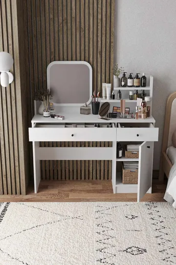 Fabrony sminkebord med spejl 124 cm - Hvid - Møbler - Borde - Sminkebord & konsolbord