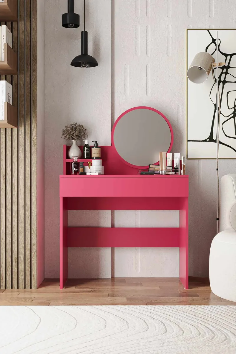 Fabrony sminkebord med spejl 90 cm - Hindbær - Møbler - Borde - Sminkebord & konsolbord