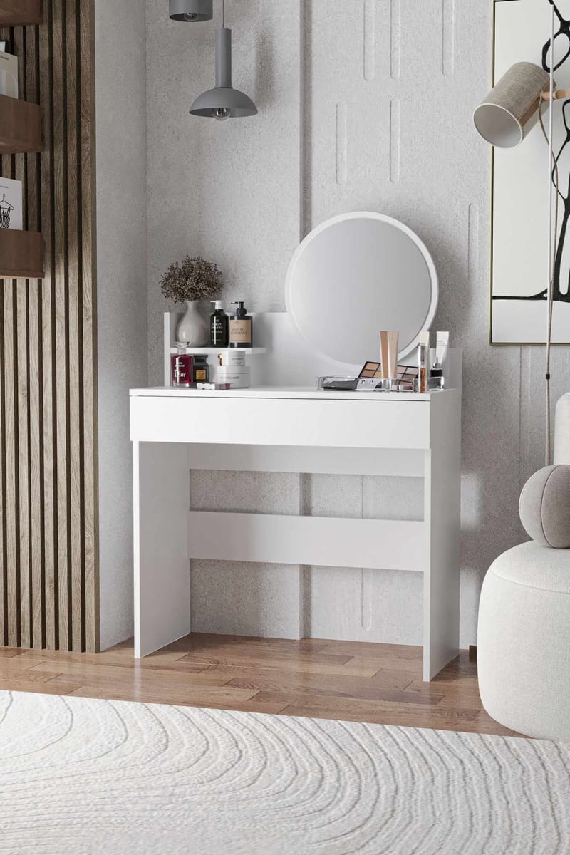 Fabrony sminkebord med spejl 90 cm - Hvid - Møbler - Borde - Sminkebord & konsolbord