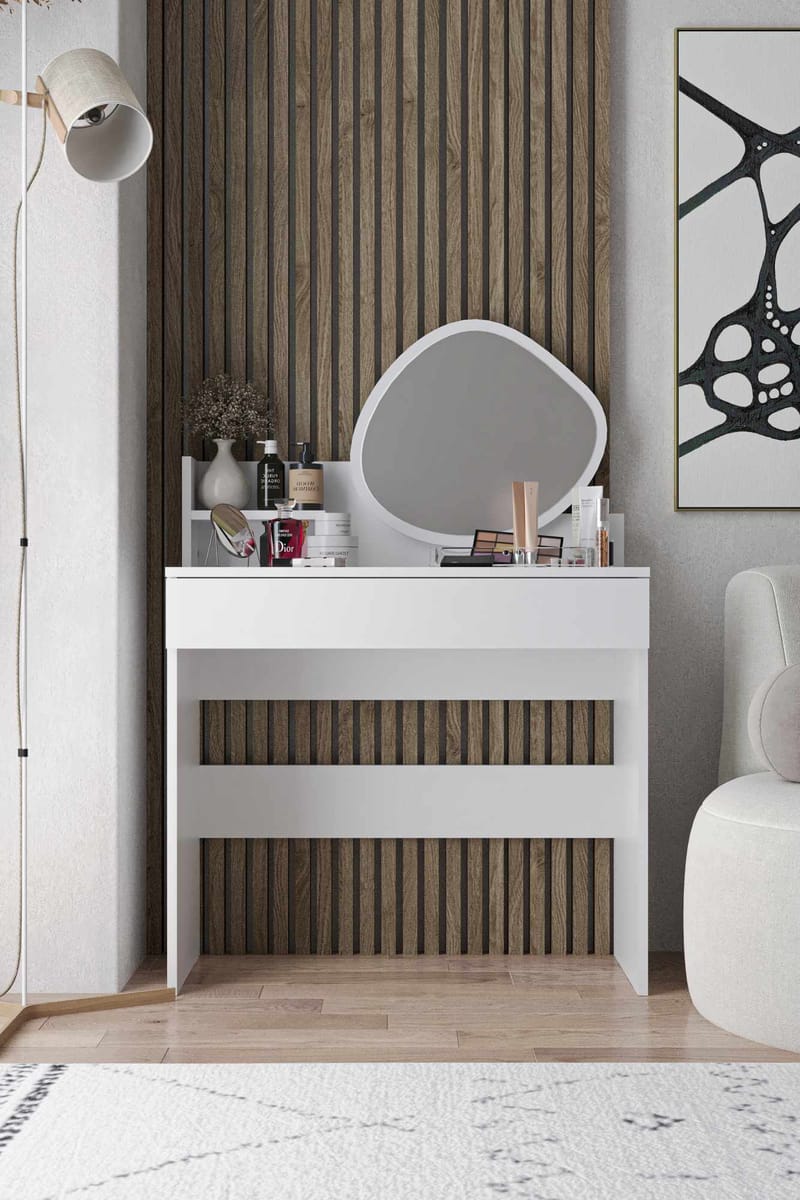 Fabrony sminkebord med spejl 90 cm - Hvid - Møbler - Borde - Sminkebord & konsolbord