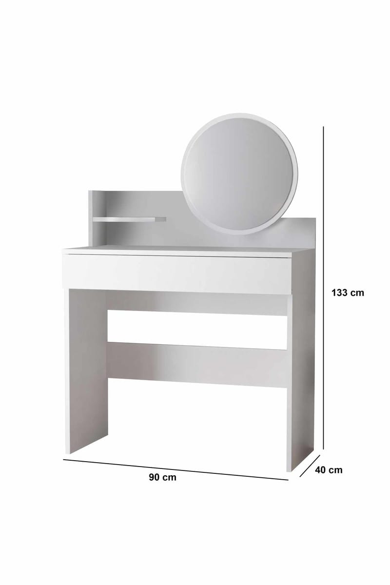 Fabrony sminkebord med spejl 90 cm - Hvid - Møbler - Borde - Sminkebord & konsolbord
