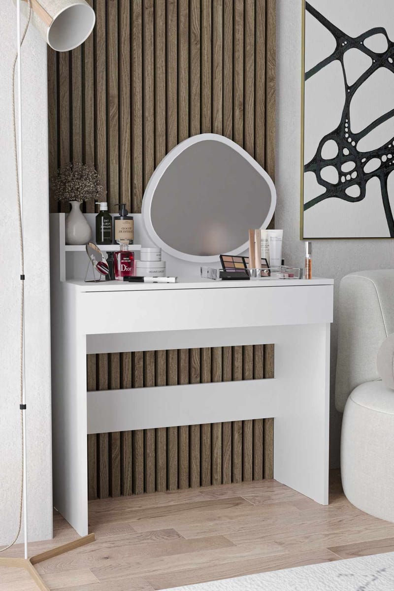 Fabrony sminkebord med spejl 90 cm - Hvid - Møbler - Borde - Sminkebord & konsolbord