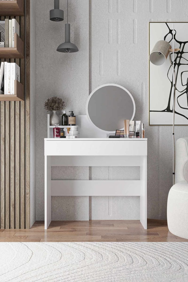 Fabrony sminkebord med spejl 90 cm - Hvid - Møbler - Borde - Sminkebord & konsolbord