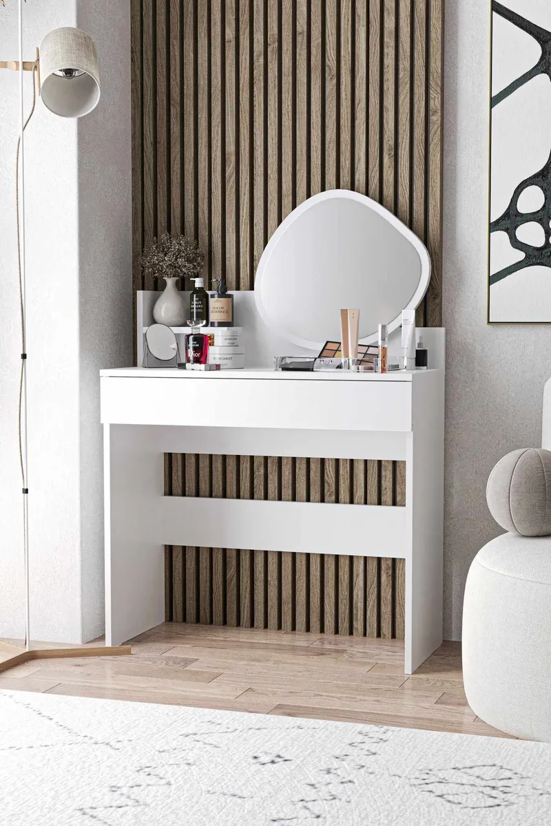 Fabrony sminkebord med spejl 90 cm - Hvid - Møbler - Borde - Sminkebord & konsolbord
