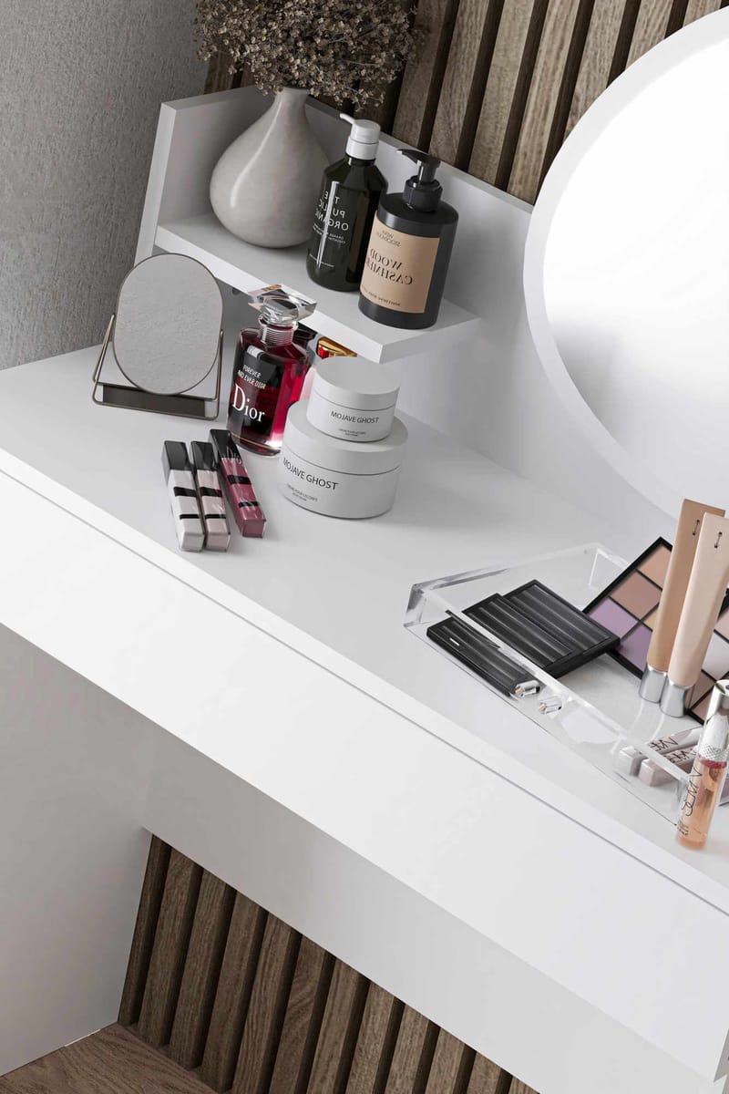 Fabrony sminkebord med spejl 90 cm - Hvid - Møbler - Borde - Sminkebord & konsolbord