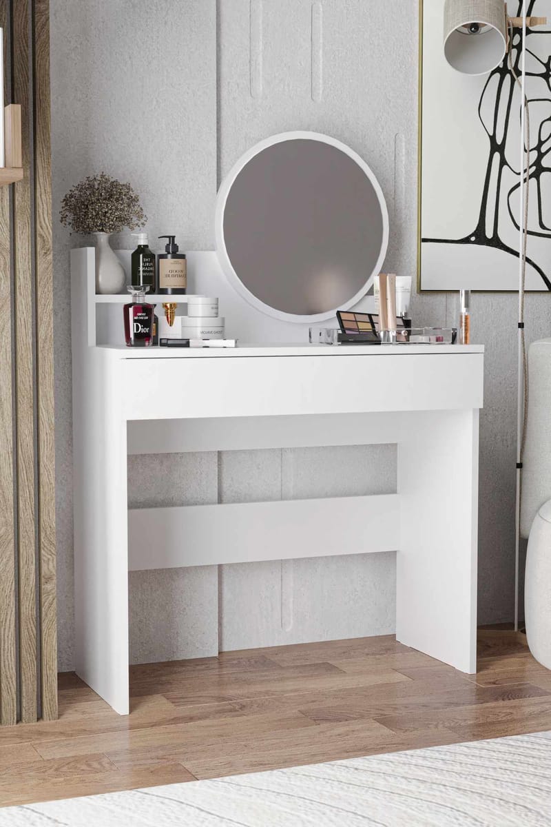 Fabrony sminkebord med spejl 90 cm - Hvid - Møbler - Borde - Sminkebord & konsolbord