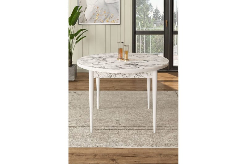 Farefax Spisebord 90 cm Rund - Hvid Marmor/Hvid - Møbler - Borde - Spisebord og køkkenbord