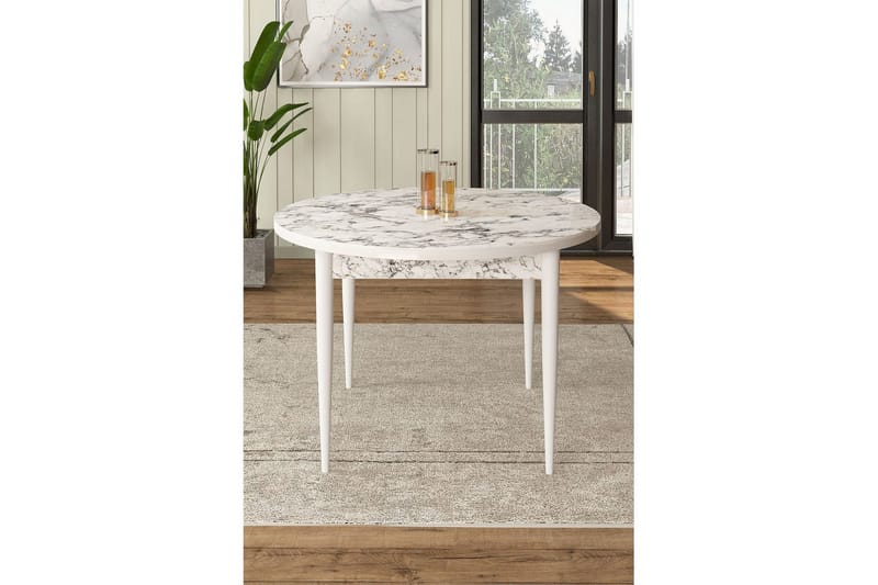 Farefax Spisebord 90 cm Rund - Hvid Marmor/Hvid - Møbler - Borde - Spisebord og køkkenbord