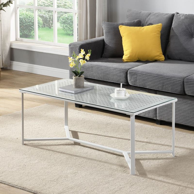 Fenara sofabord 100 cm - Transparent og mat hvid - Møbler - Borde - Sofabord