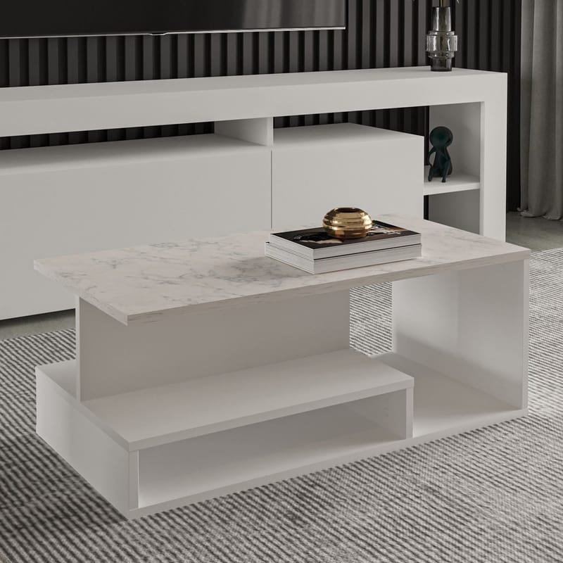 Fenlo Sofabord 90x35x44,8 cm - Hvid marmor - Møbler - Borde - Sofabord