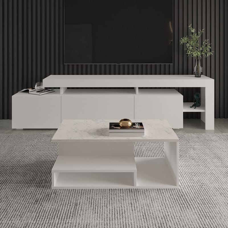 Fenlo Sofabord 90x35x44,8 cm - Hvid marmor - Møbler - Borde - Sofabord