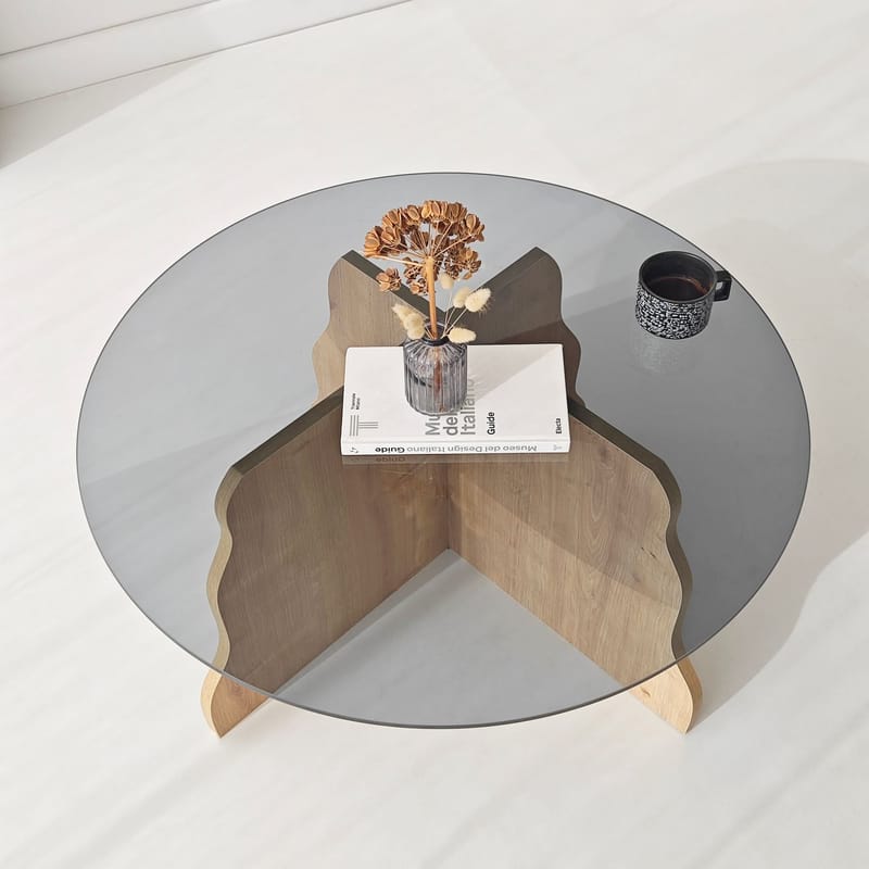 Fikret sofabord 75 cm rundt glas - Safir Eg og Røget - Møbler - Borde - Sofabord