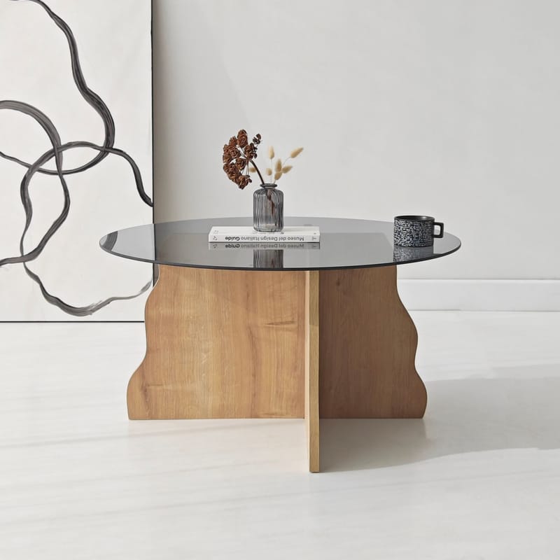 Fikret sofabord 75 cm rundt glas - Safir Eg og Røget - Møbler - Borde - Sofabord