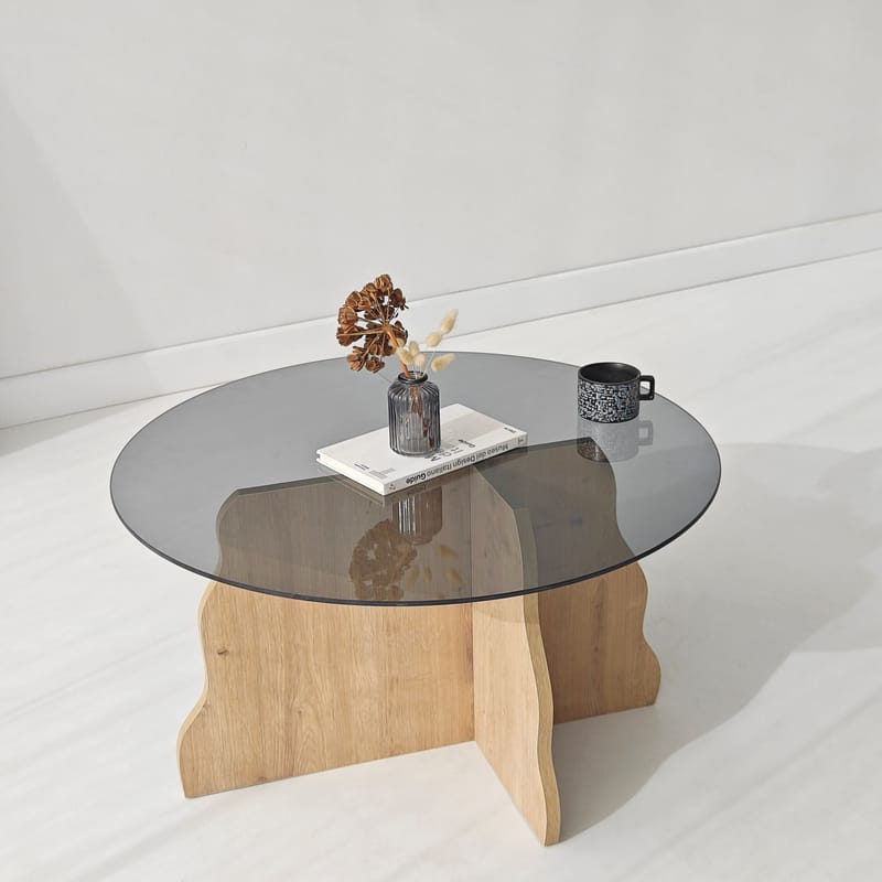 Fikret sofabord 75 cm rundt glas - Safir Eg og Røget - Møbler - Borde - Sofabord