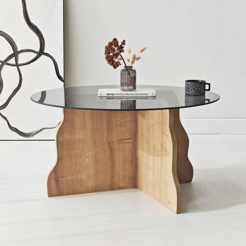 Fikret sofabord 75 cm rundt glas - Safir Eg og Røget - Møbler - Borde - Sofabord