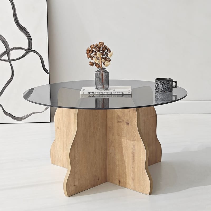 Fikret sofabord 75 cm rundt glas - Safir Eg og Røget - Møbler - Borde - Sofabord