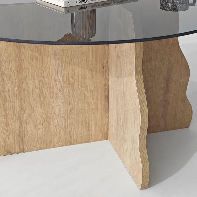 Fikret sofabord 75 cm rundt glas - Safir Eg og Røget - Møbler - Borde - Sofabord