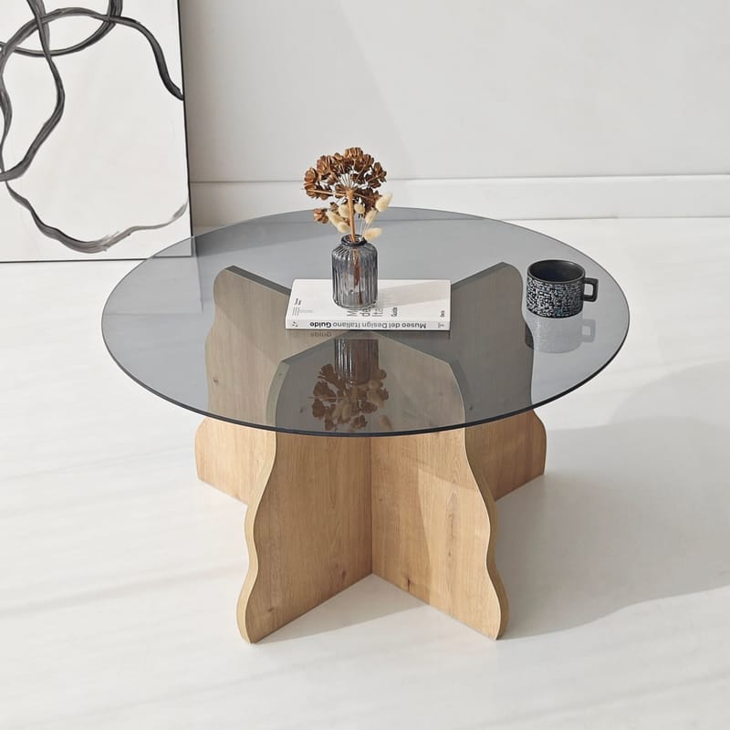 Fikret sofabord 75 cm rundt glas - Safir Eg og Røget - Møbler - Borde - Sofabord