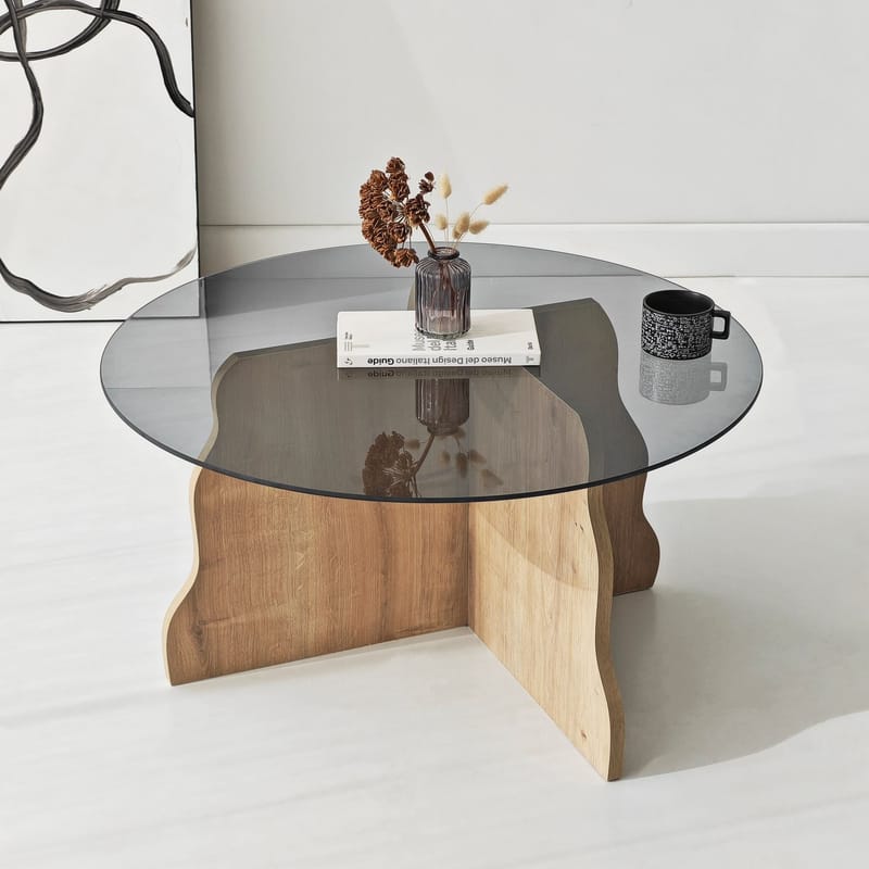 Fikret sofabord 75 cm rundt glas - Safir Eg og Røget - Møbler - Borde - Sofabord