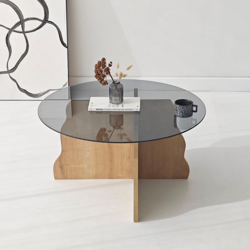 Fikret sofabord 75 cm rundt glas - Safir Eg og Røget - Møbler - Borde - Sofabord