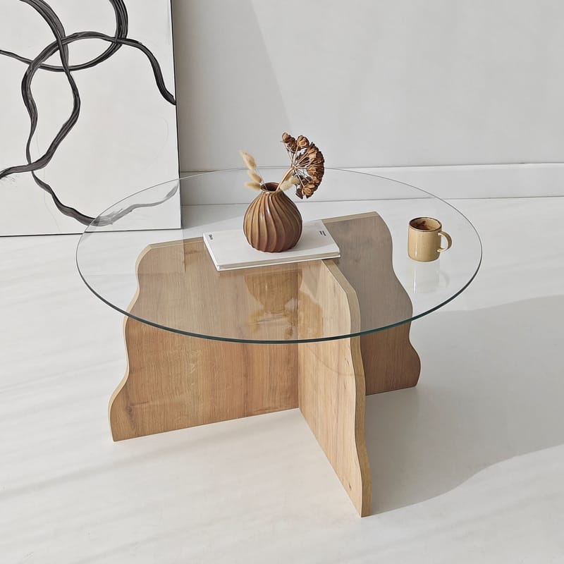 Fikret sofabord 75 cm rundt glas - Safir Eg og Transparent - Møbler - Borde - Sofabord