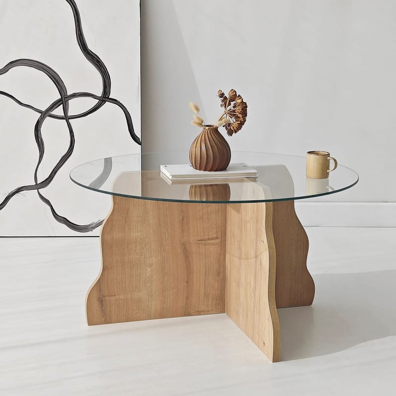 Fikret sofabord 75 cm rundt glas - Safir Eg og Transparent - Møbler - Borde - Sofabord