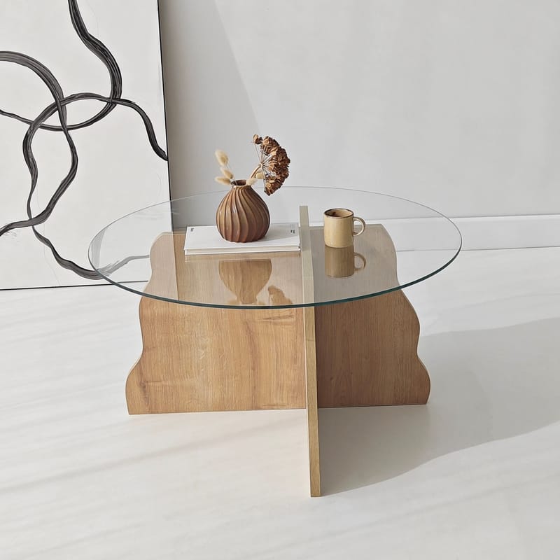 Fikret sofabord 75 cm rundt glas - Safir Eg og Transparent - Møbler - Borde - Sofabord