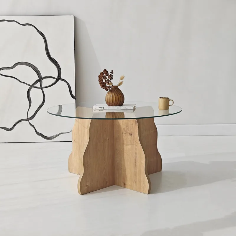 Fikret sofabord 75 cm rundt glas - Safir Eg og Transparent - Møbler - Borde - Sofabord