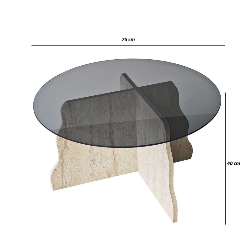 Fikret sofabord 75 cm rundt glas - Travertin og Røget - Møbler - Borde - Sofabord