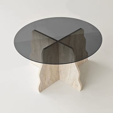 Fikret sofabord 75 cm rundt glas - Travertin og Røget - Møbler - Borde - Sofabord