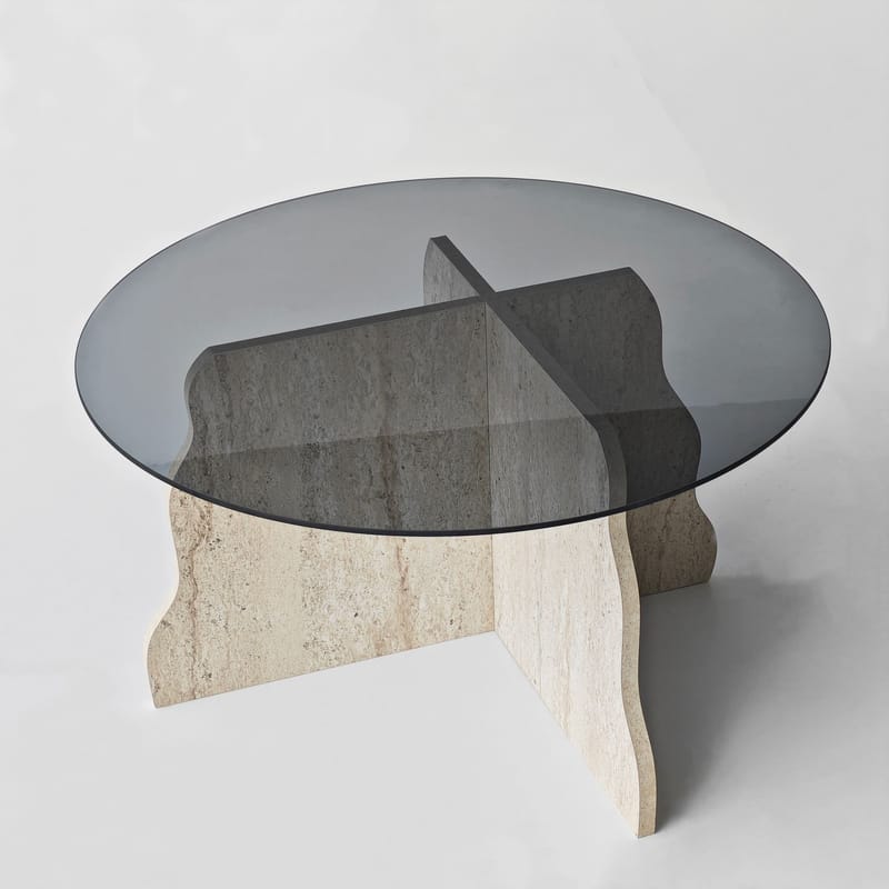 Fikret sofabord 75 cm rundt glas - Travertin og Røget - Møbler - Borde - Sofabord