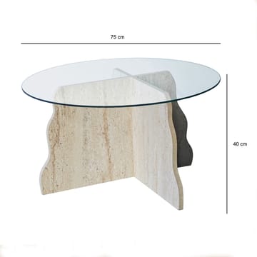 Fikret sofabord 75 cm rundt glas - Travertin og Transparent - Møbler - Borde - Sofabord