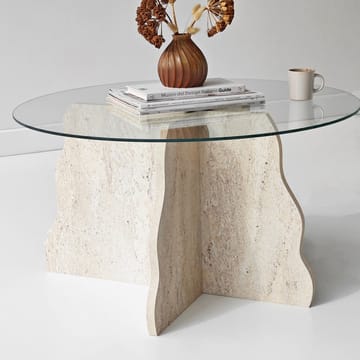 Fikret sofabord 75 cm rundt glas - Travertin og Transparent - Møbler - Borde - Sofabord