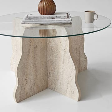 Fikret sofabord 75 cm rundt glas - Travertin og Transparent - Møbler - Borde - Sofabord