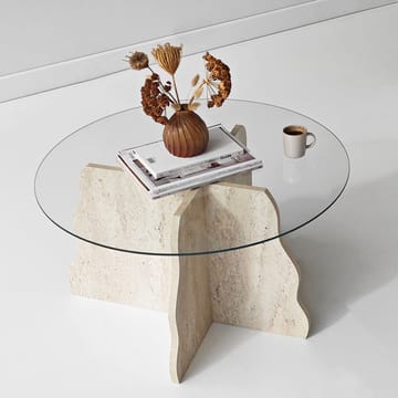 Fikret sofabord 75 cm rundt glas - Travertin og Transparent - Møbler - Borde - Sofabord