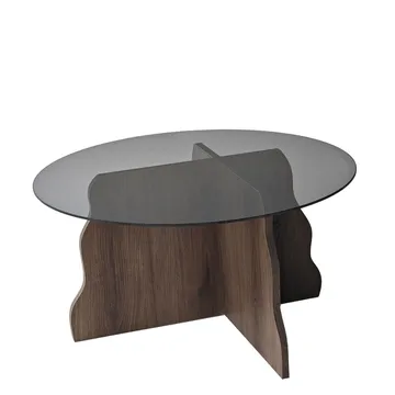 Fikret sofabord 75 cm rundt glas - Valnød og Røget - Møbler - Borde - Sofabord