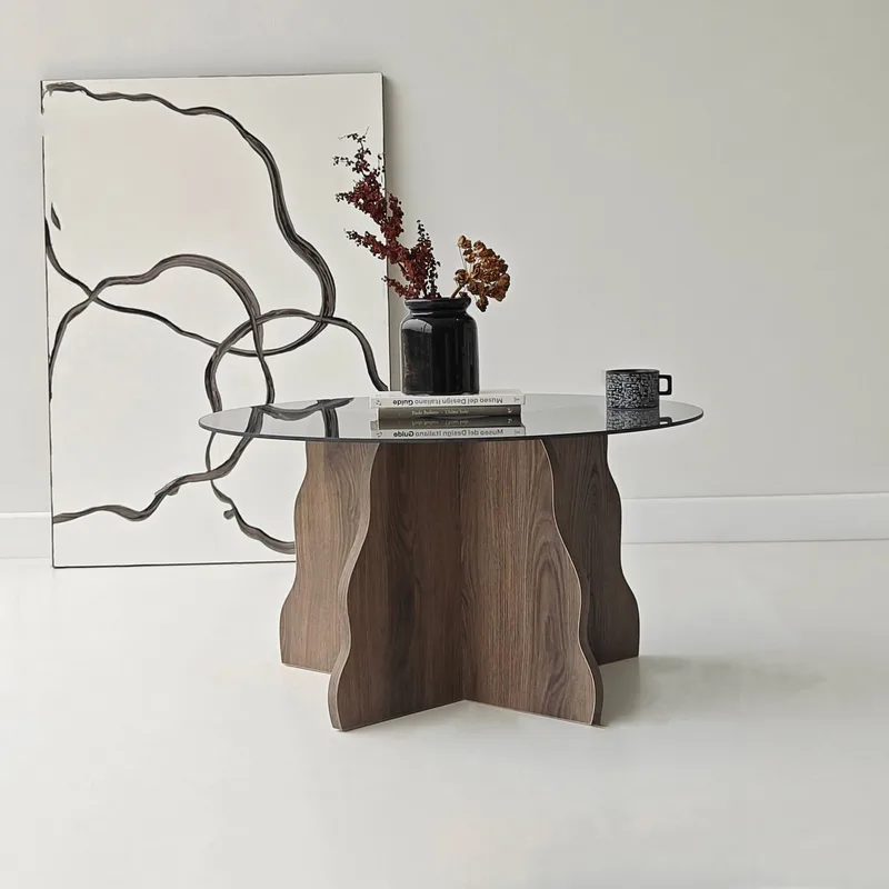 Fikret sofabord 75 cm rundt glas - Valnød og Røget - Møbler - Borde - Sofabord