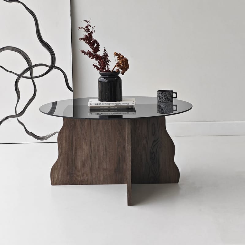 Fikret sofabord 75 cm rundt glas - Valnød og Røget - Møbler - Borde - Sofabord