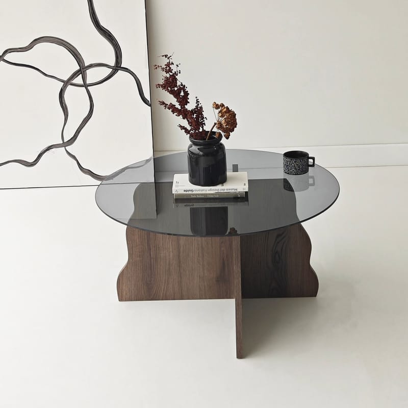 Fikret sofabord 75 cm rundt glas - Valnød og Røget - Møbler - Borde - Sofabord