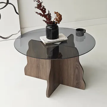 Fikret sofabord 75 cm rundt glas - Valnød og Røget - Møbler - Borde - Sofabord