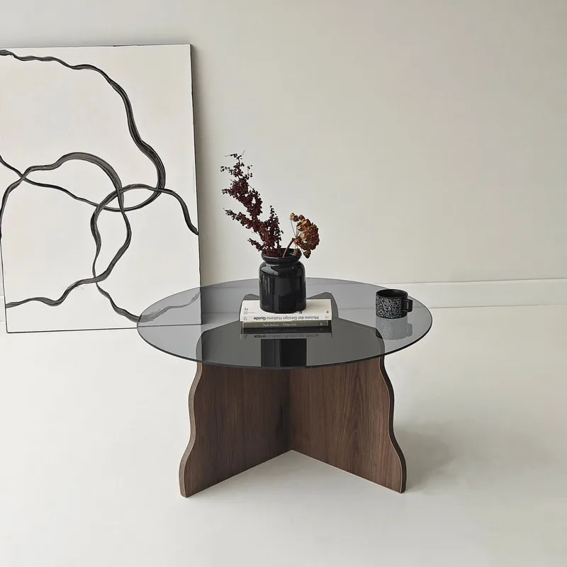 Fikret sofabord 75 cm rundt glas - Valnød og Røget - Møbler - Borde - Sofabord