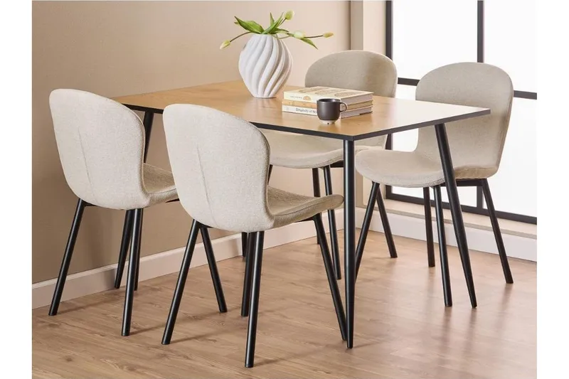 Finola Spisegruppe 120 Cm + 4 Amrita Spisestuestole, Beige/Brun/Sort