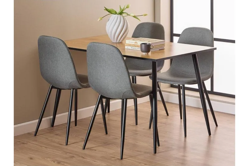 Finola Spisegruppe 120 Cm + 4 Salaman Spisestuestole, Grå/Brun/Sort