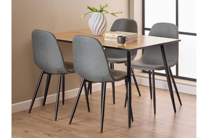Finola Spisegruppe 120 Cm + 4 Salaman Spisestuestole - Grå/Brun/Sort - Møbler - Borde - Spisebordssæt