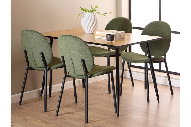 Finola Spisegruppe 120 Cm + 4 Toroni Spisestuestole, Sort/Brun/Grøn