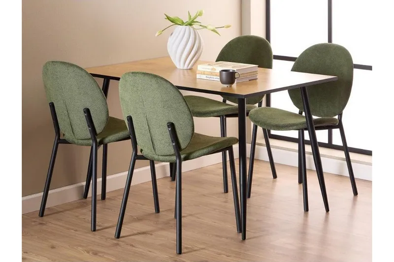 Finola Spisegruppe 120 Cm + 4 Toroni Spisestuestole, Sort/Brun/Grøn
