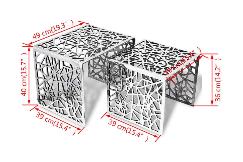 Firkantet Sidebord I To Dele I Aluminium Sølvfarvet - Sølv - Sofabord