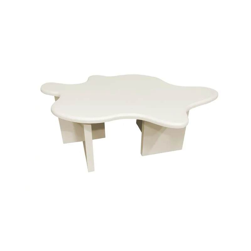 Flower Sofabord 116 cm med Organisk Form i Malet Træ, Cremehvid